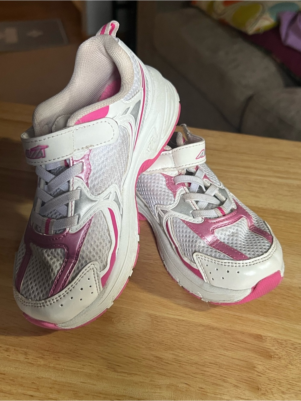 Kids White and Pink Athletic Sneakers size 12